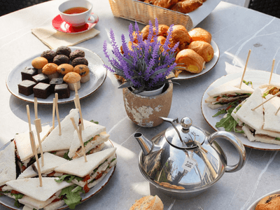 Table set with high tea at Restaurant Vlonders